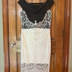 Tadashi Shoji Black and White Sheath Midi Dress